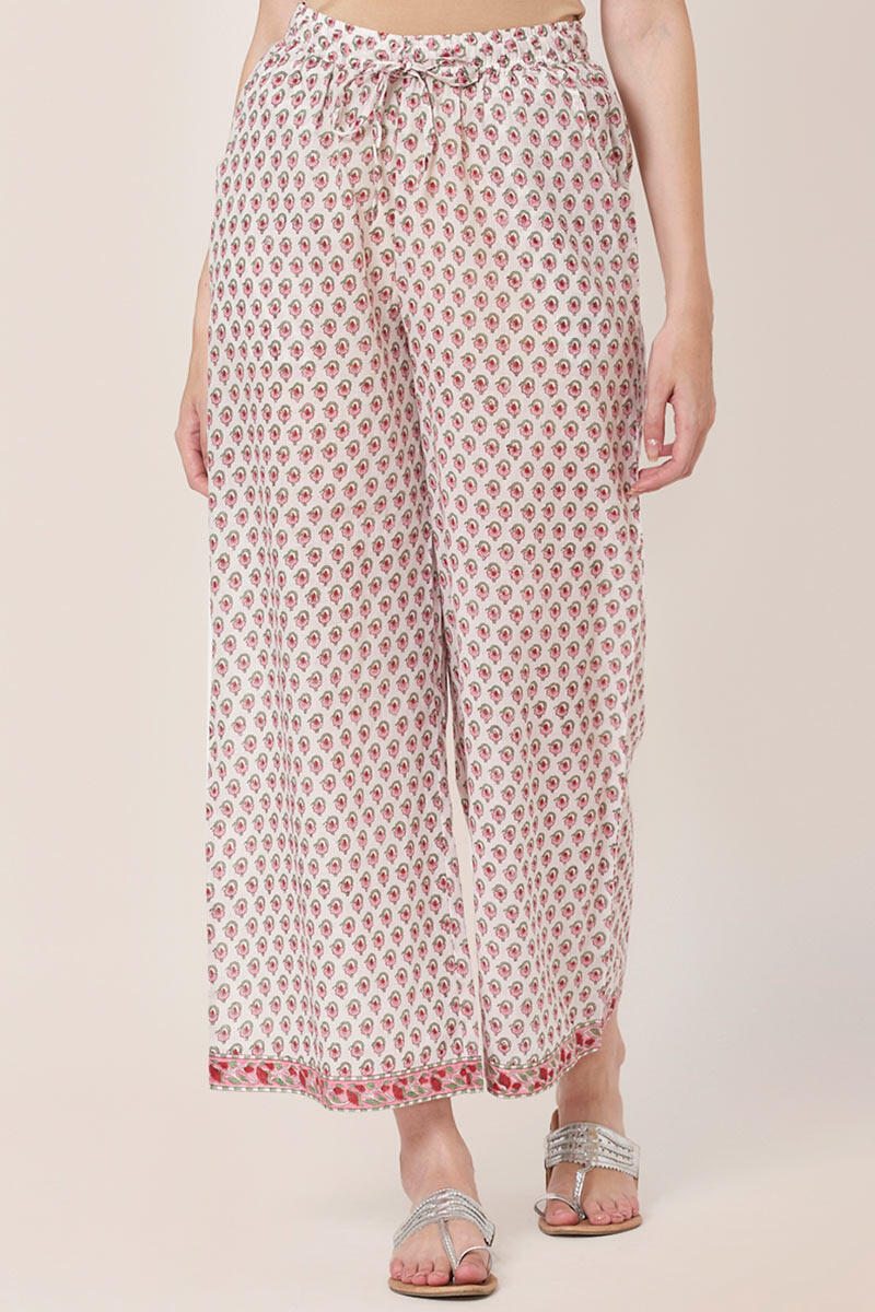 Pink Block Printed Cotton Farsi Pants