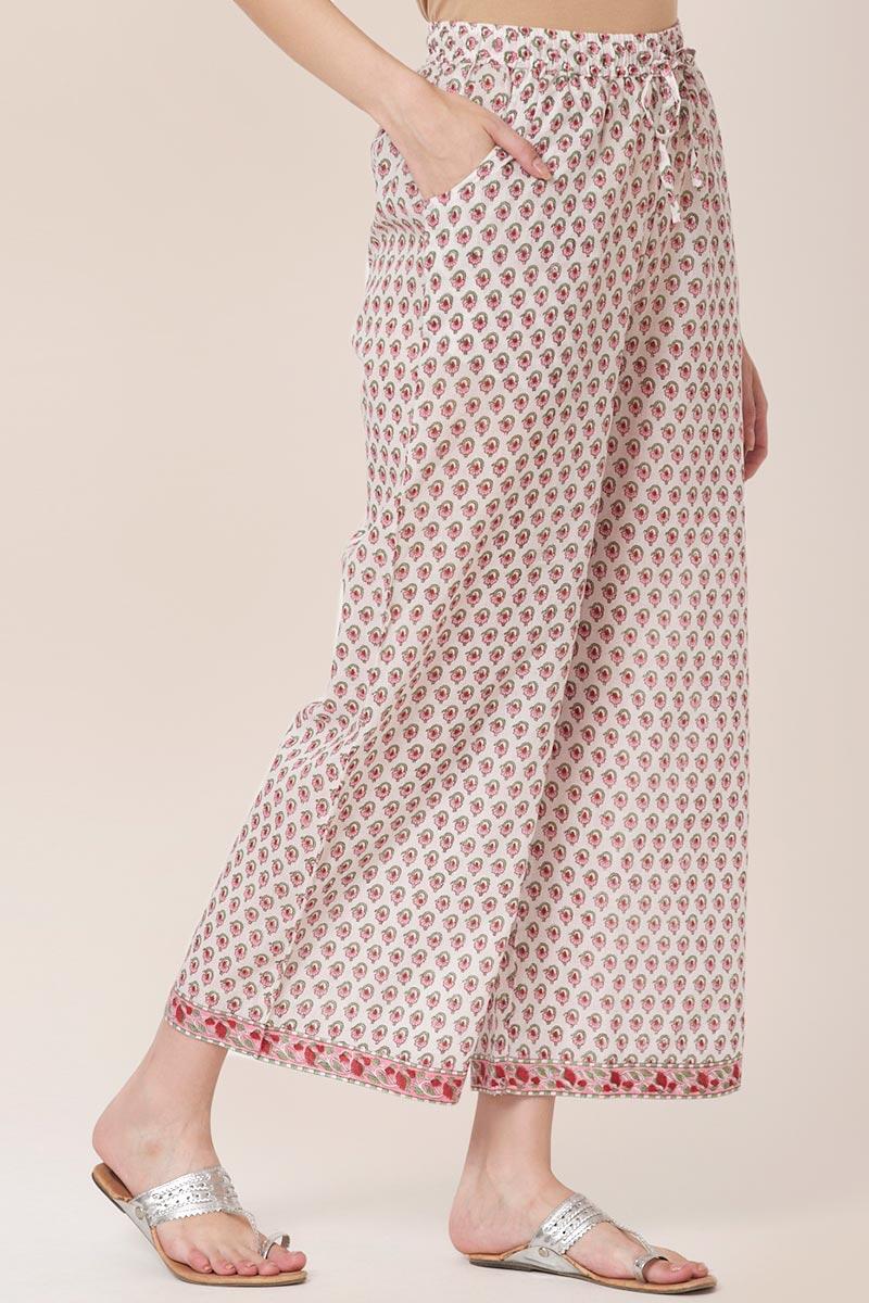 Pink Block Printed Cotton Farsi Pants