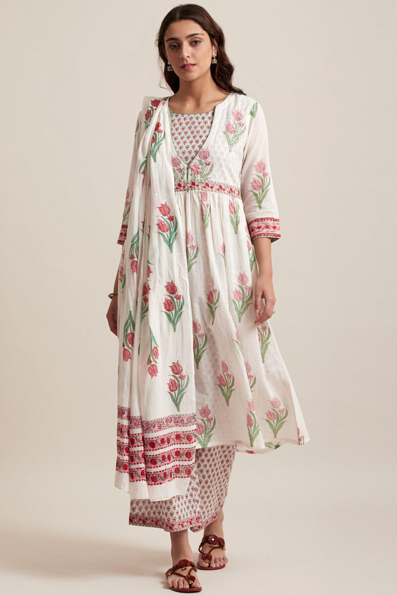 Pink Block Printed Cotton Farsi Pants