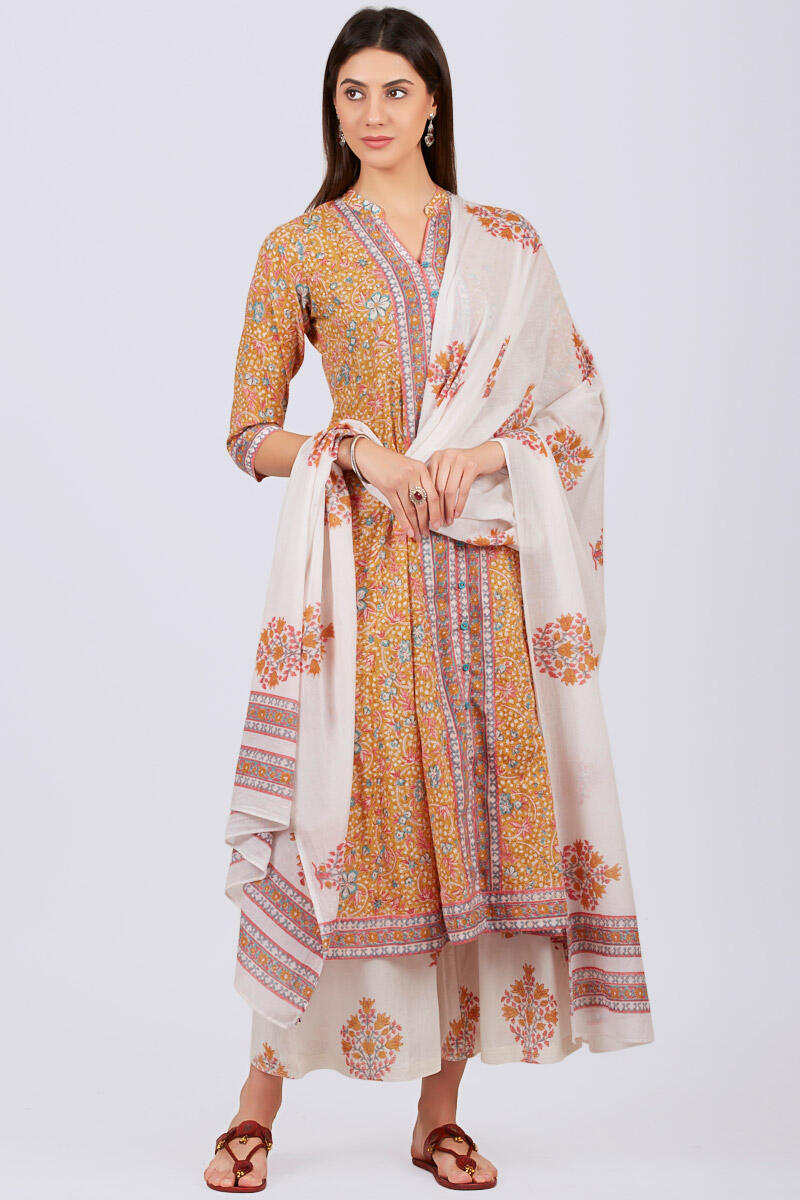 White Block Printed Cotton Dupatta