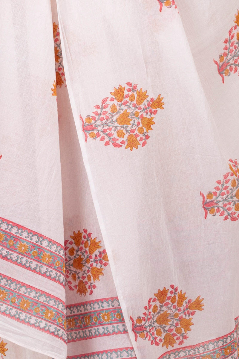 White Block Printed Cotton Dupatta