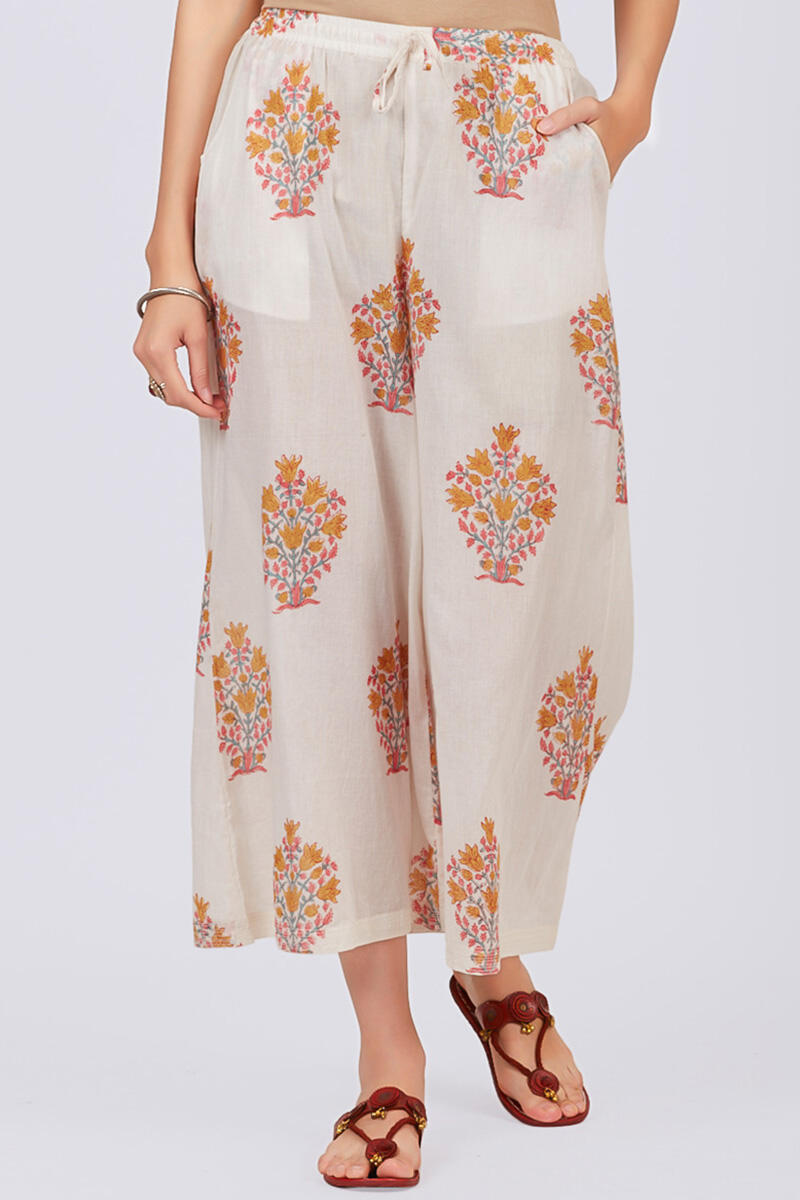 Mustard Block Printed Cotton Palazzo