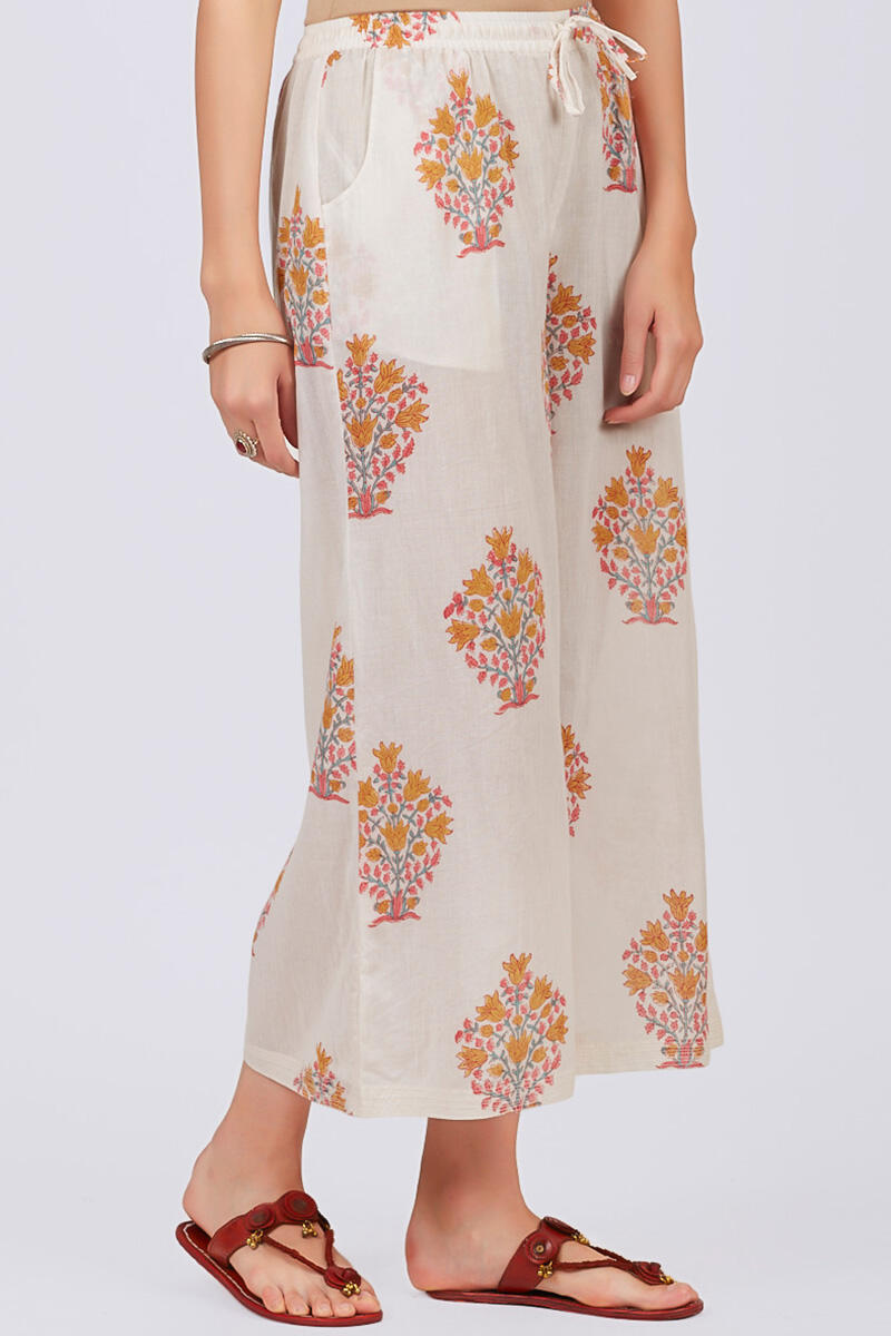 Mustard Block Printed Cotton Palazzo