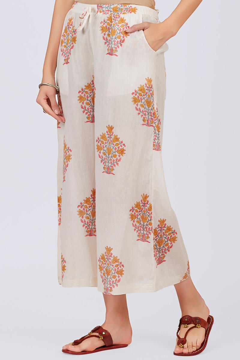 Mustard Block Printed Cotton Palazzo