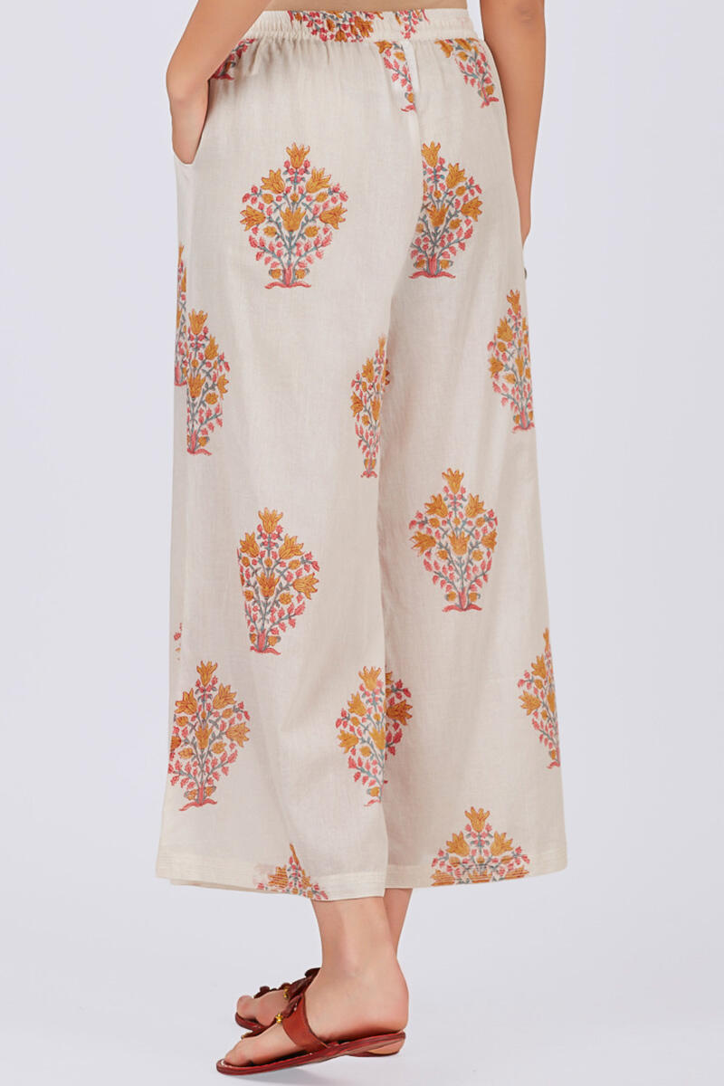 Mustard Block Printed Cotton Palazzo
