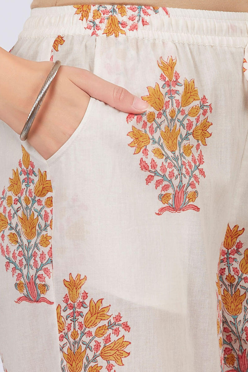 Mustard Block Printed Cotton Palazzo