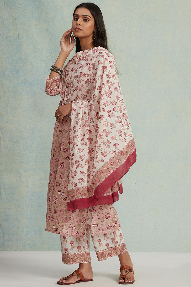 White Block Printed Cotton Dupatta