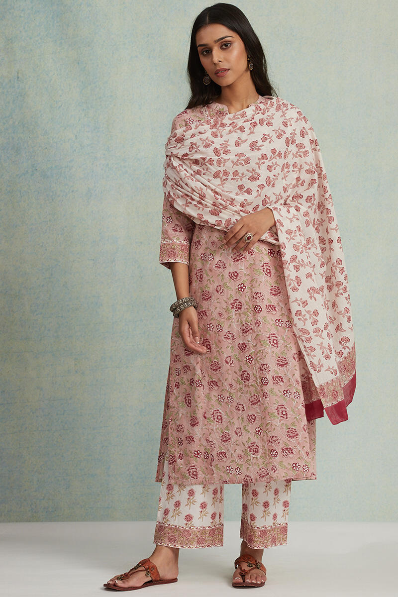 White Block Printed Cotton Dupatta