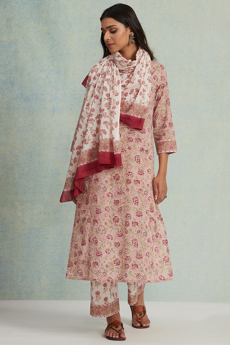 White Block Printed Cotton Dupatta