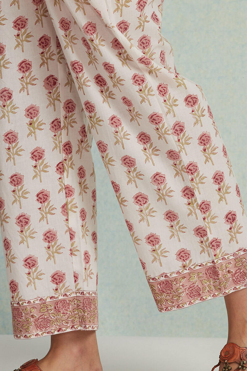 White Block Printed Cotton Straight Farsi