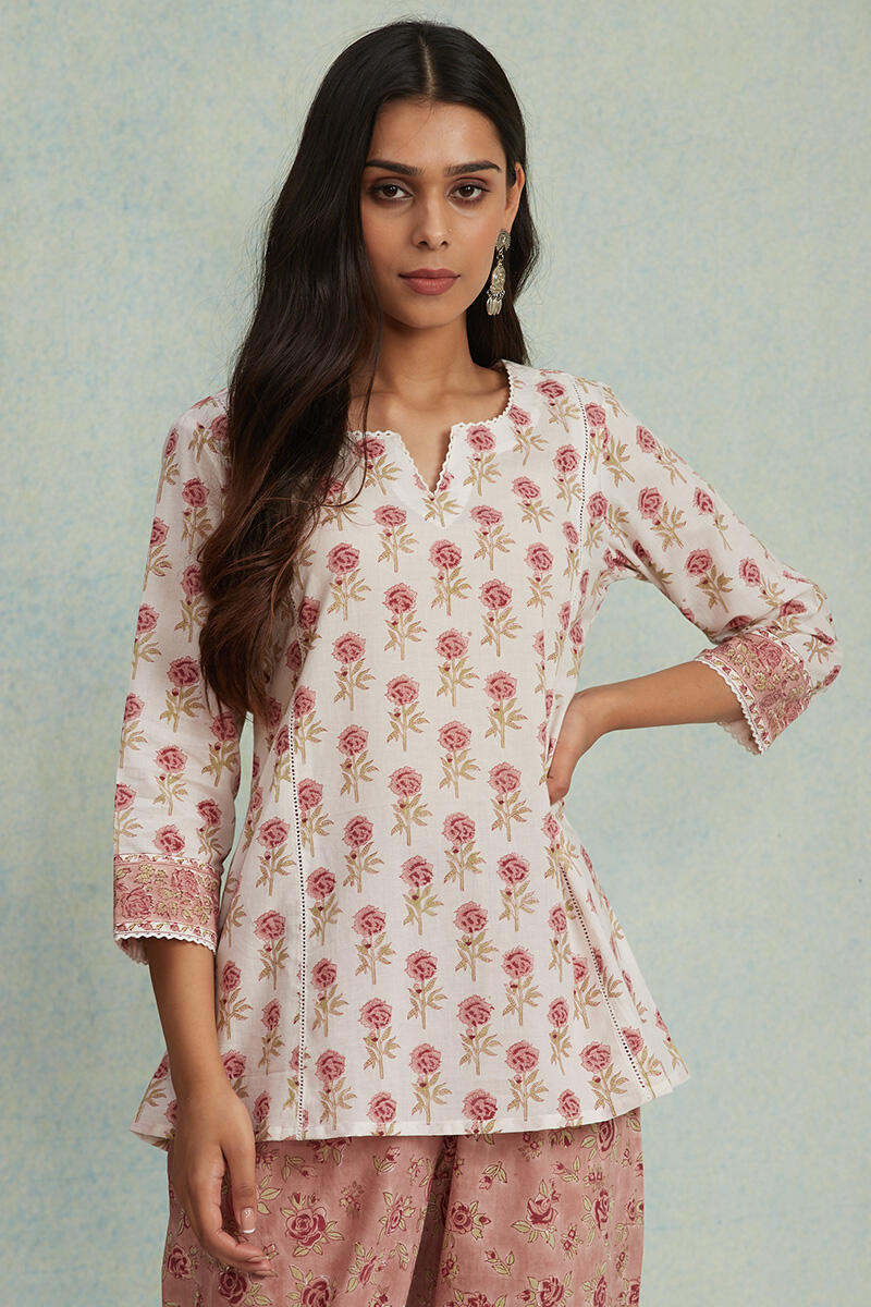 White Block Printed Cotton Top