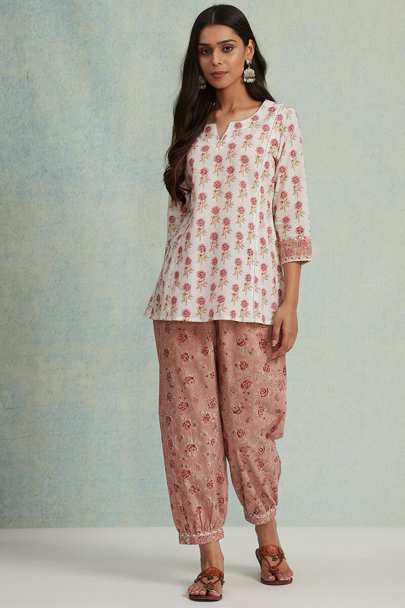 White Block Printed Cotton Top