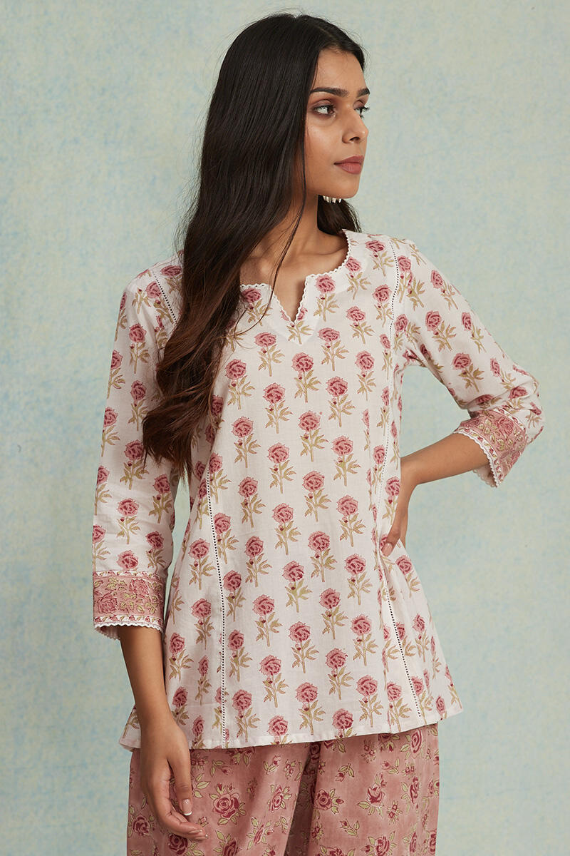 White Block Printed Cotton Top
