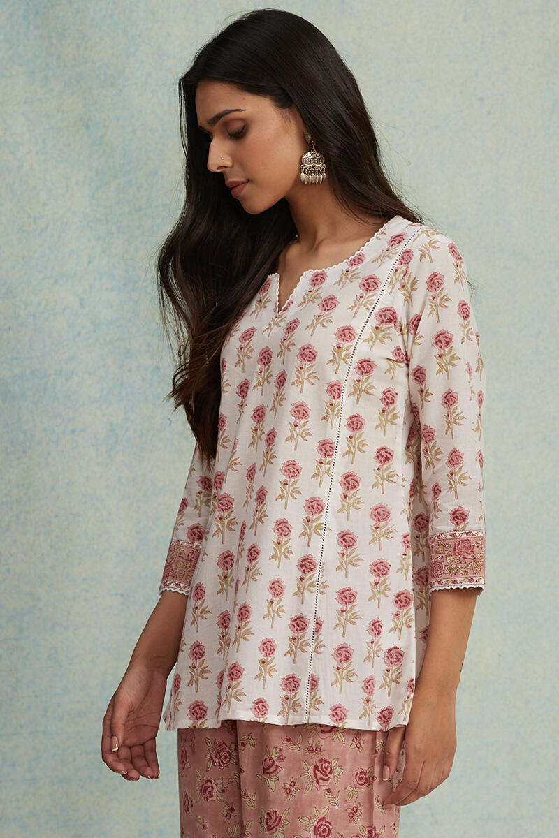 White Block Printed Cotton Top