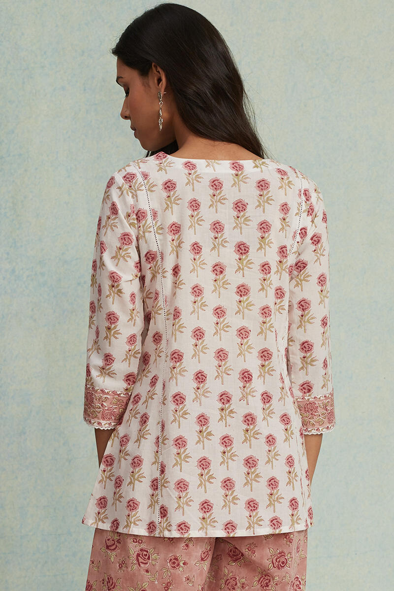 White Block Printed Cotton Top