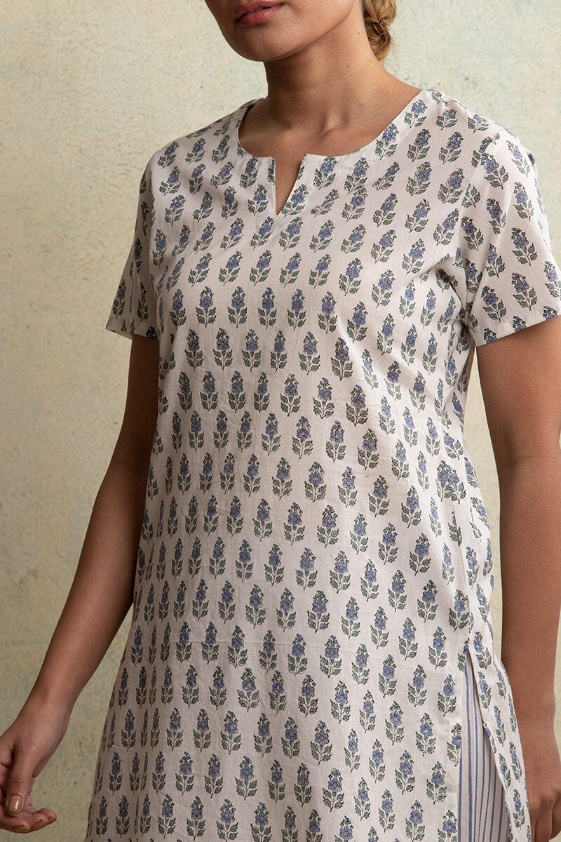 Blue Block Printed Cotton Nightsuit