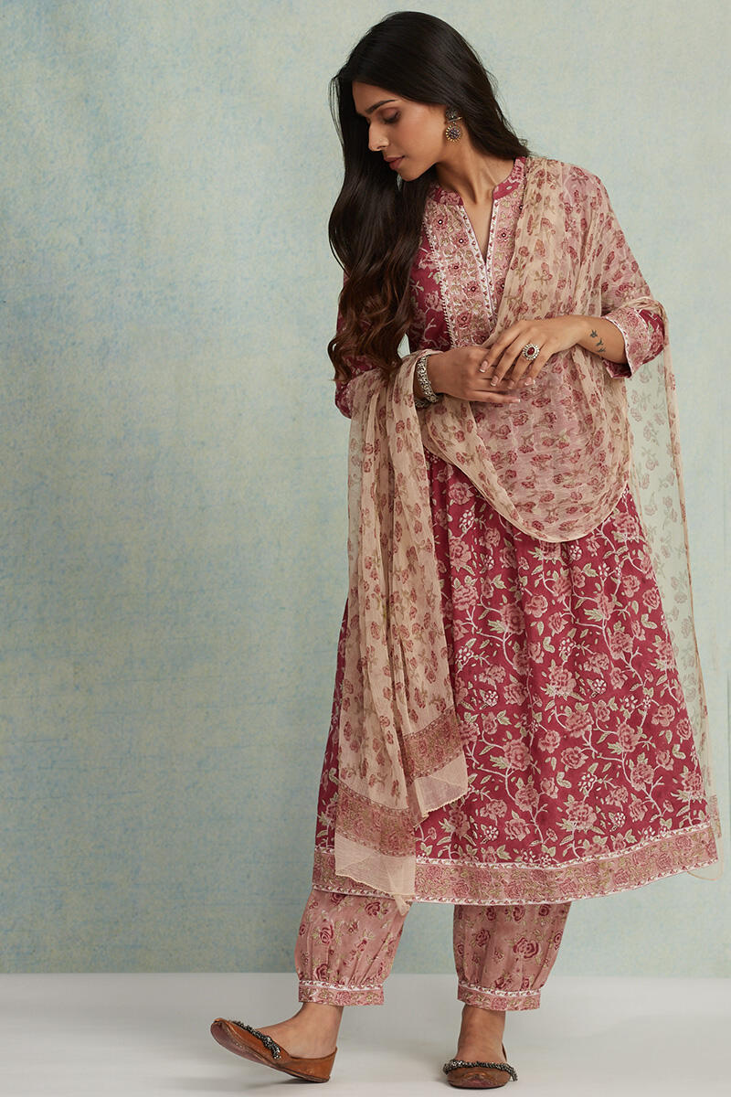 Brown Block Printed Chiffon Dupatta