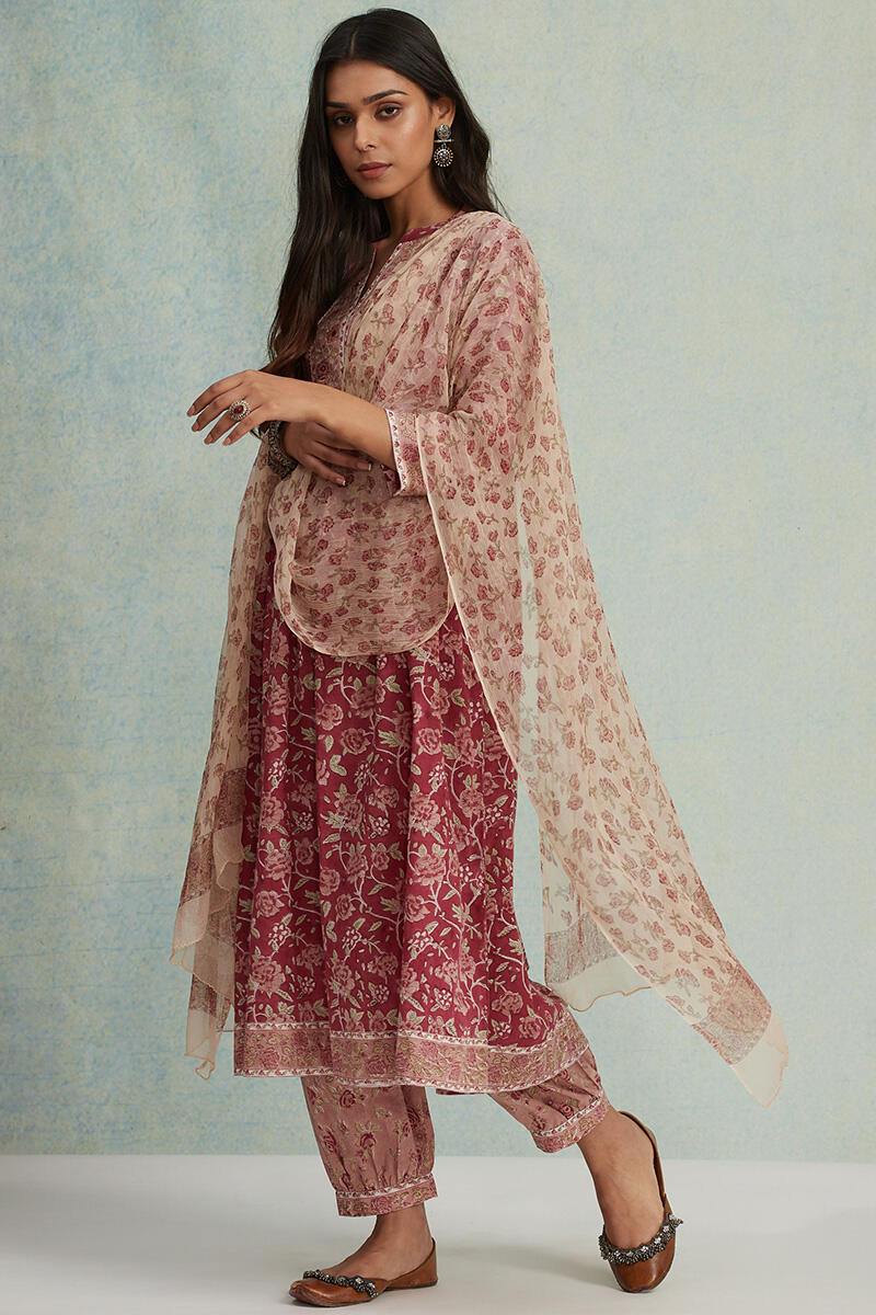 Brown Block Printed Chiffon Dupatta