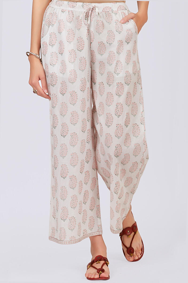 Peach Block Printed Cotton Farsi Pants
