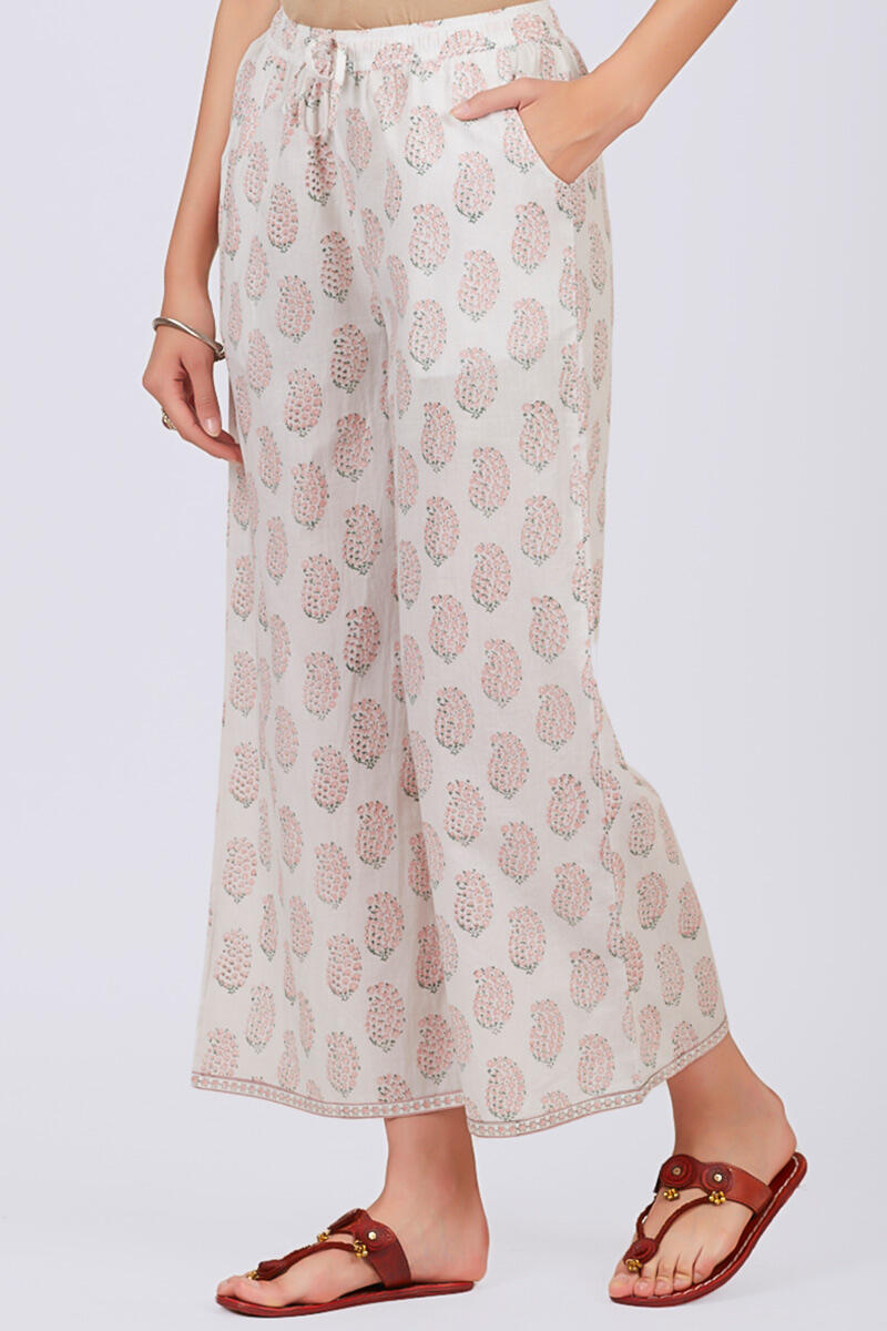 Peach Block Printed Cotton Farsi Pants