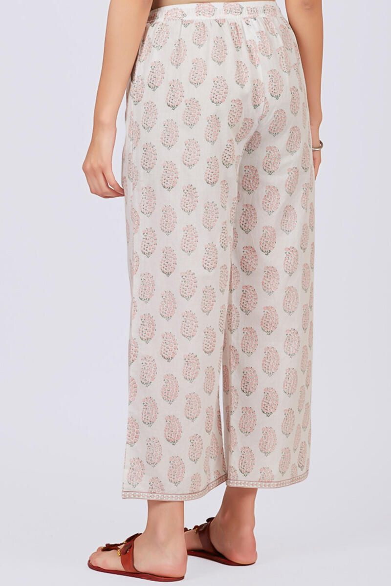 Peach Block Printed Cotton Farsi Pants
