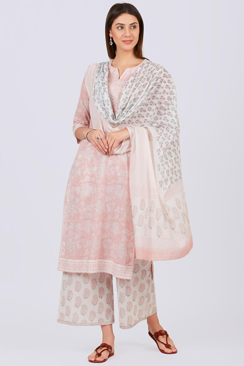Peach Block Printed Cotton Farsi Pants