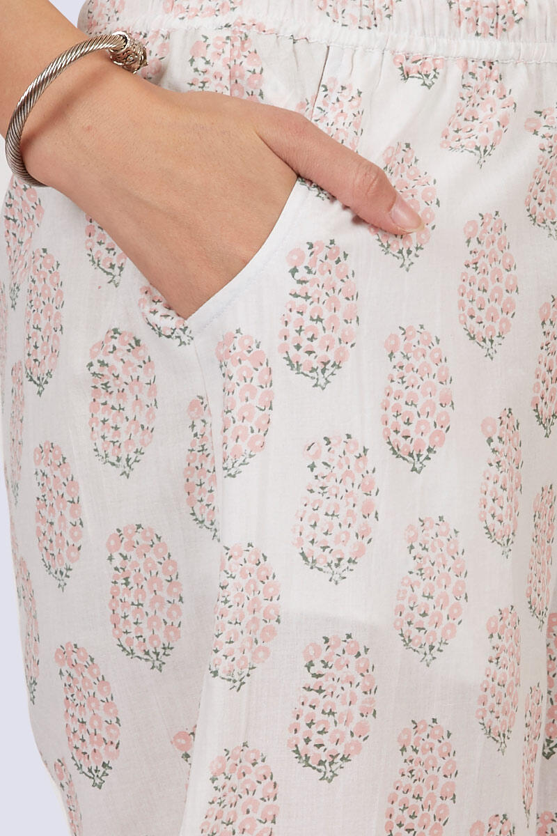 Peach Block Printed Cotton Farsi Pants