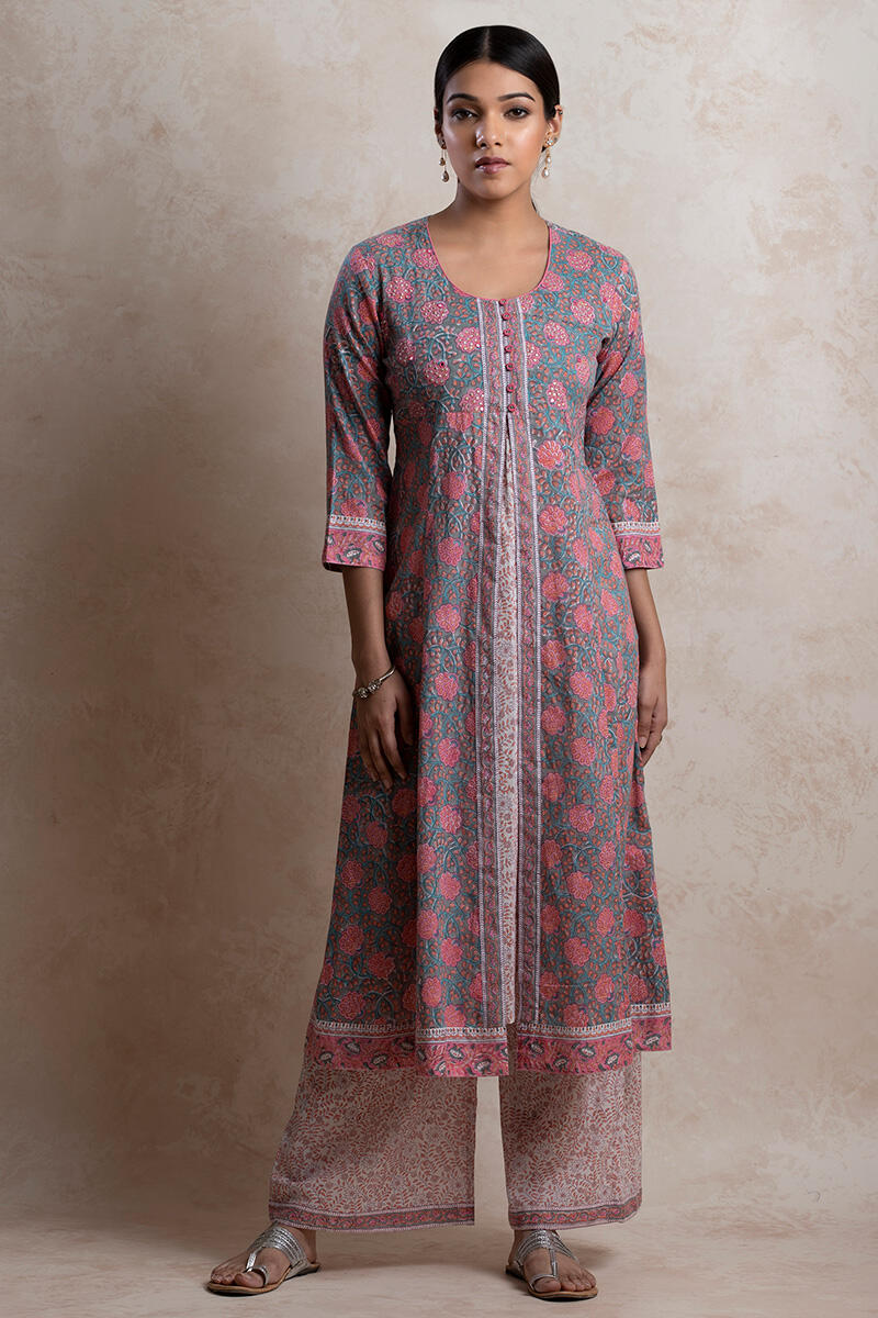 Sanganeri Block Printed A-line Cotton Kurta