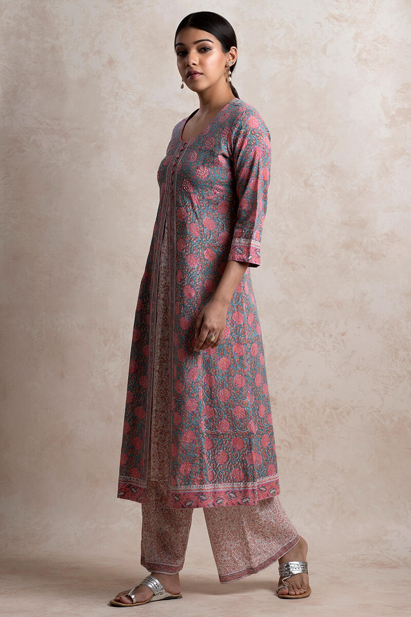 Sanganeri Block Printed A-line Cotton Kurta