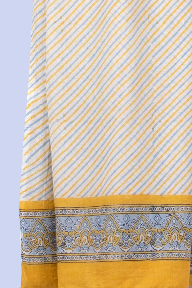 Yellow Block Printed Cotton Dupatta