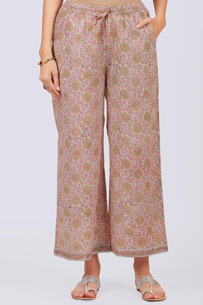 Pink Block Printed Cotton Farsi Pants