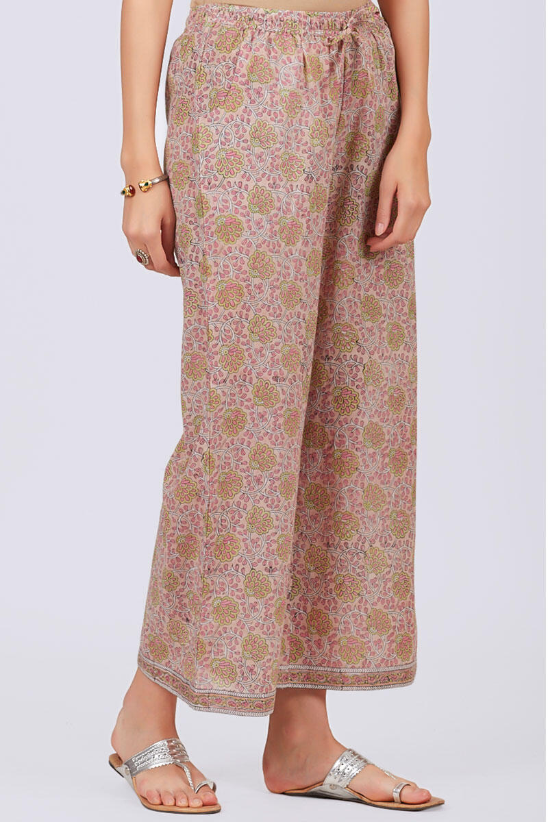 Pink Block Printed Cotton Farsi Pants
