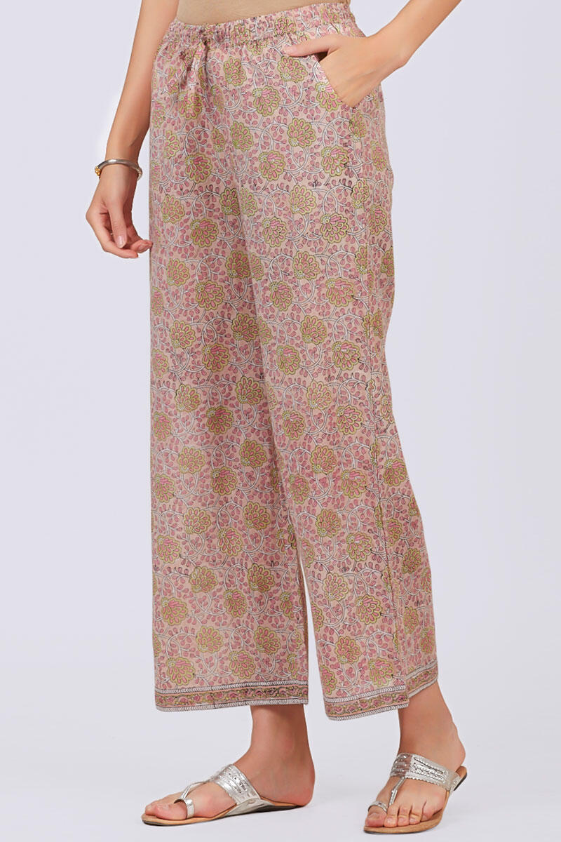 Pink Block Printed Cotton Farsi Pants