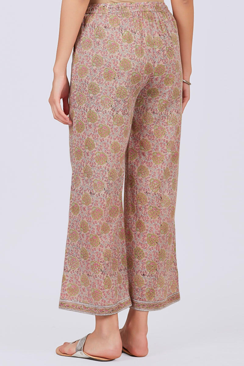 Pink Block Printed Cotton Farsi Pants