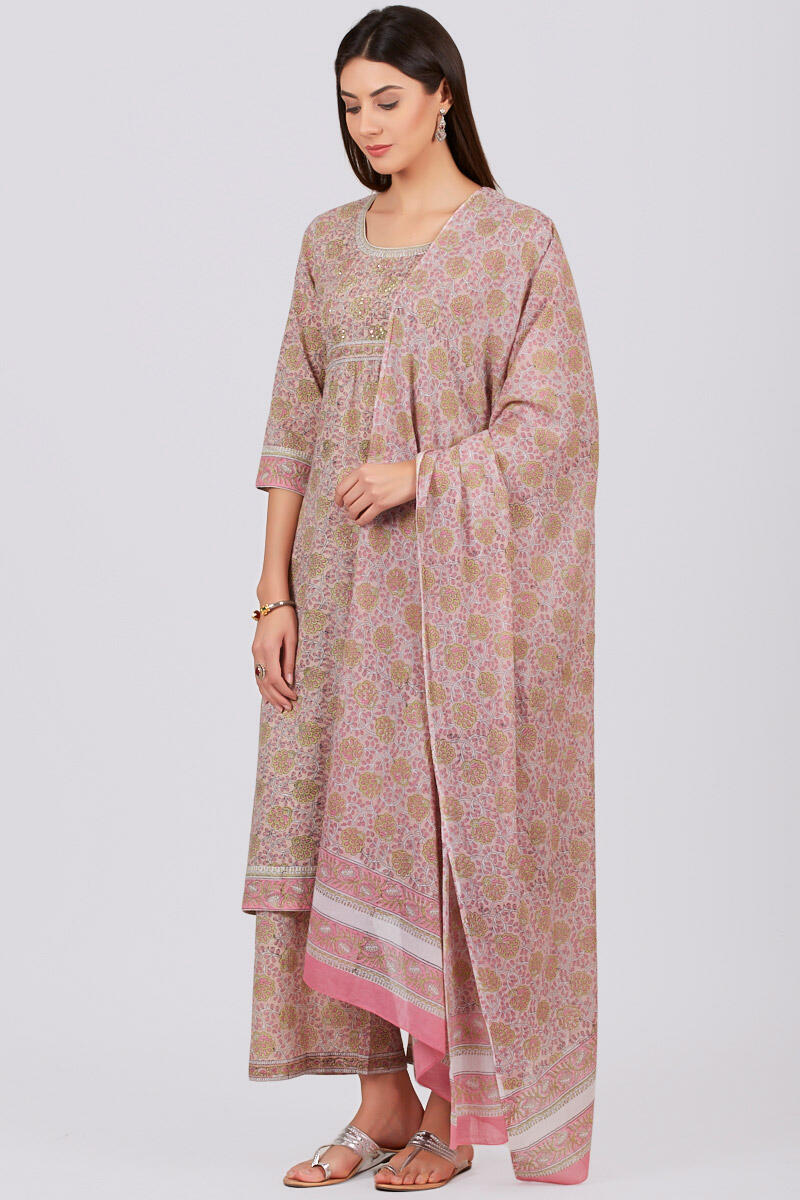 Pink Block Printed Cotton Farsi Pants