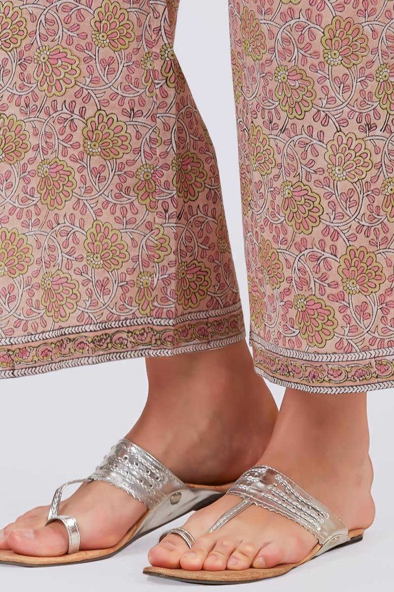 Pink Block Printed Cotton Farsi Pants