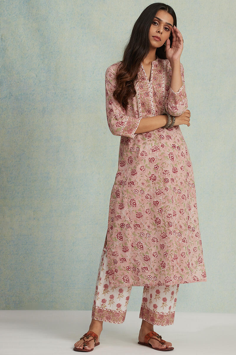 Brown Block Printed Straight Cotton Kurta