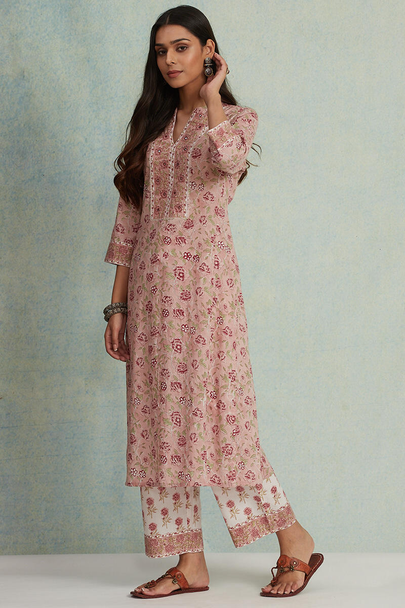 Brown Block Printed Straight Cotton Kurta