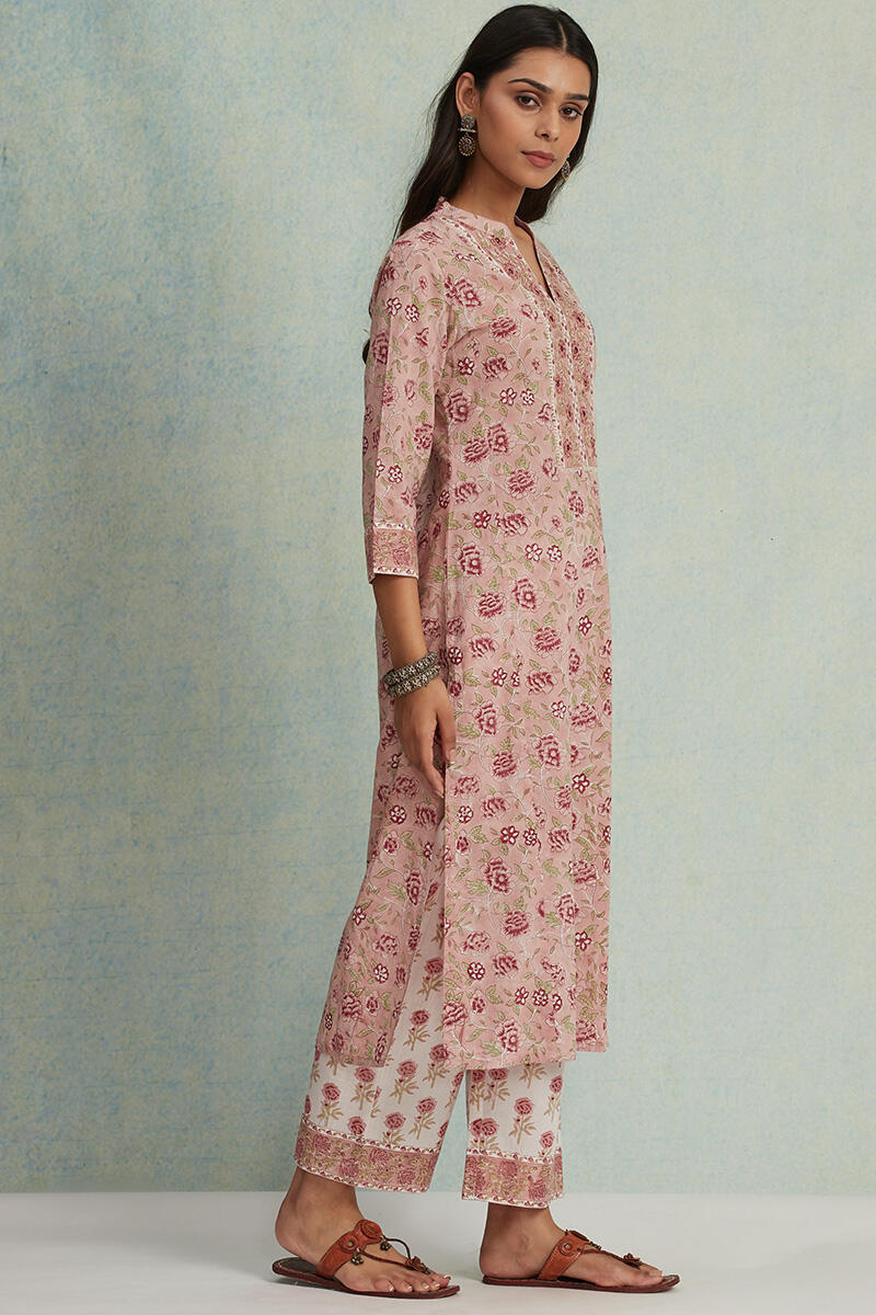 Brown Block Printed Straight Cotton Kurta