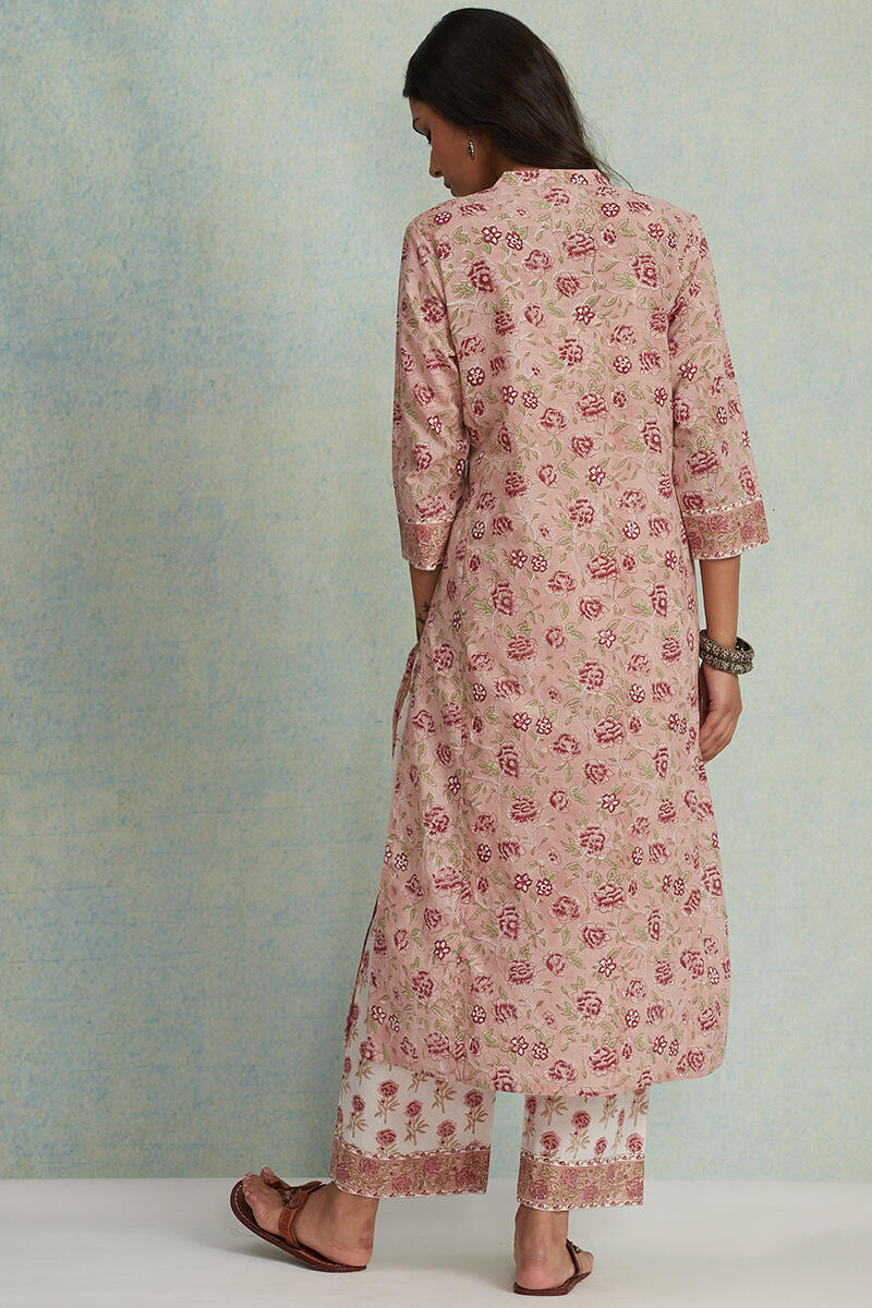 Brown Block Printed Straight Cotton Kurta