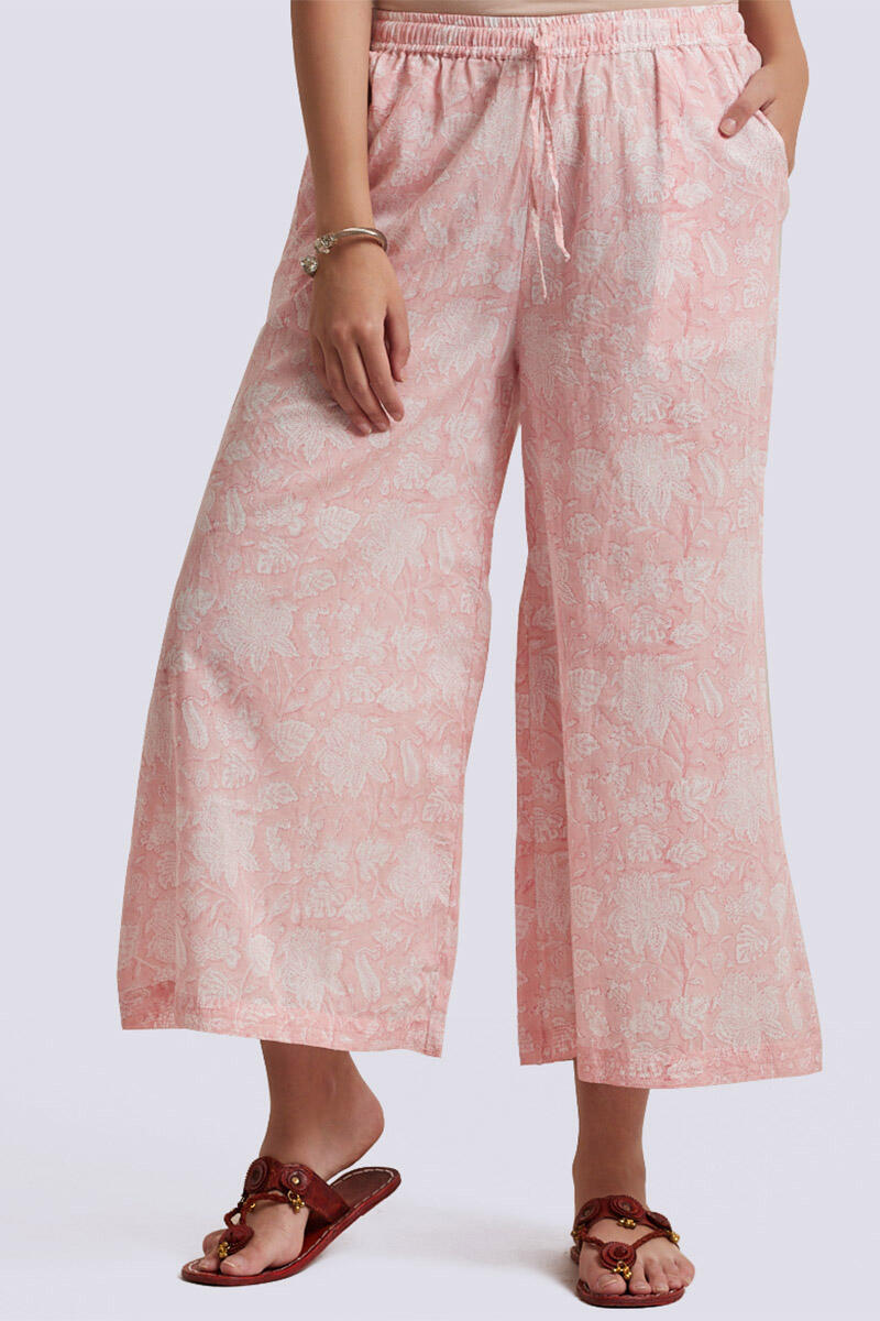 Peach Block Printed Cotton Palazzo