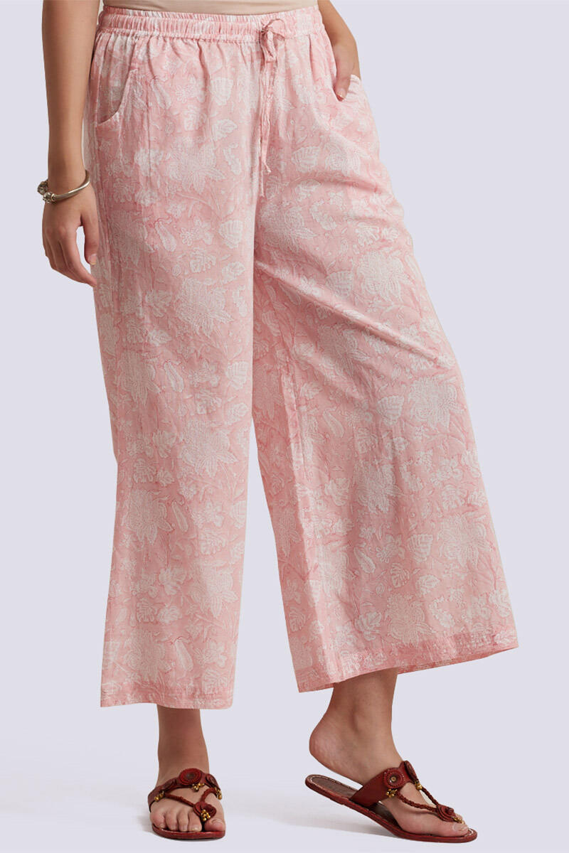 Peach Block Printed Cotton Palazzo