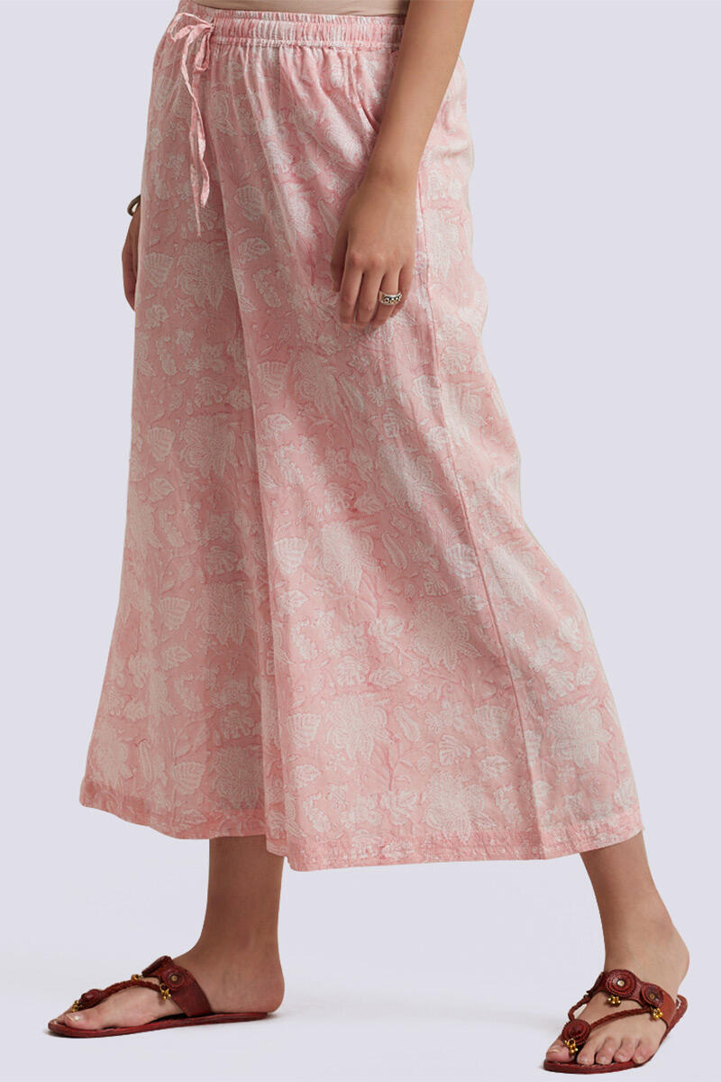Peach Block Printed Cotton Palazzo