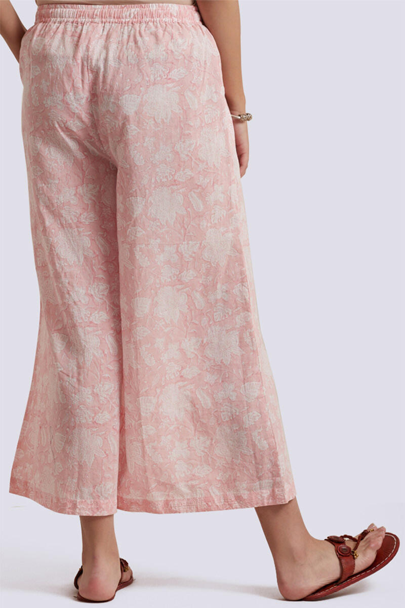Peach Block Printed Cotton Palazzo