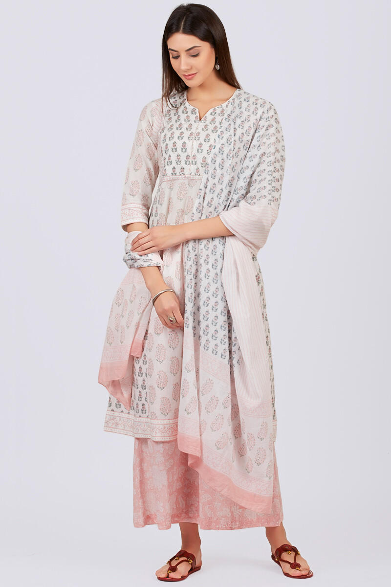 Peach Block Printed Cotton Palazzo