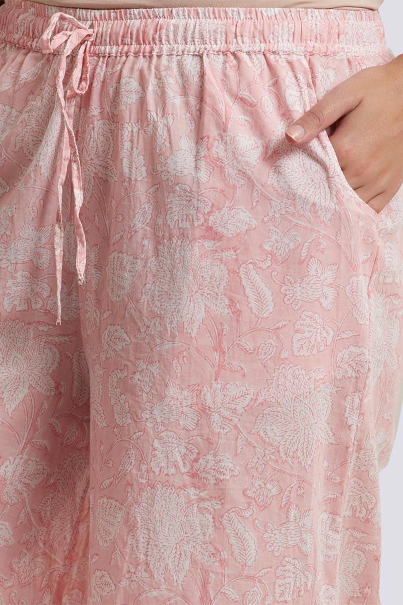 Peach Block Printed Cotton Palazzo