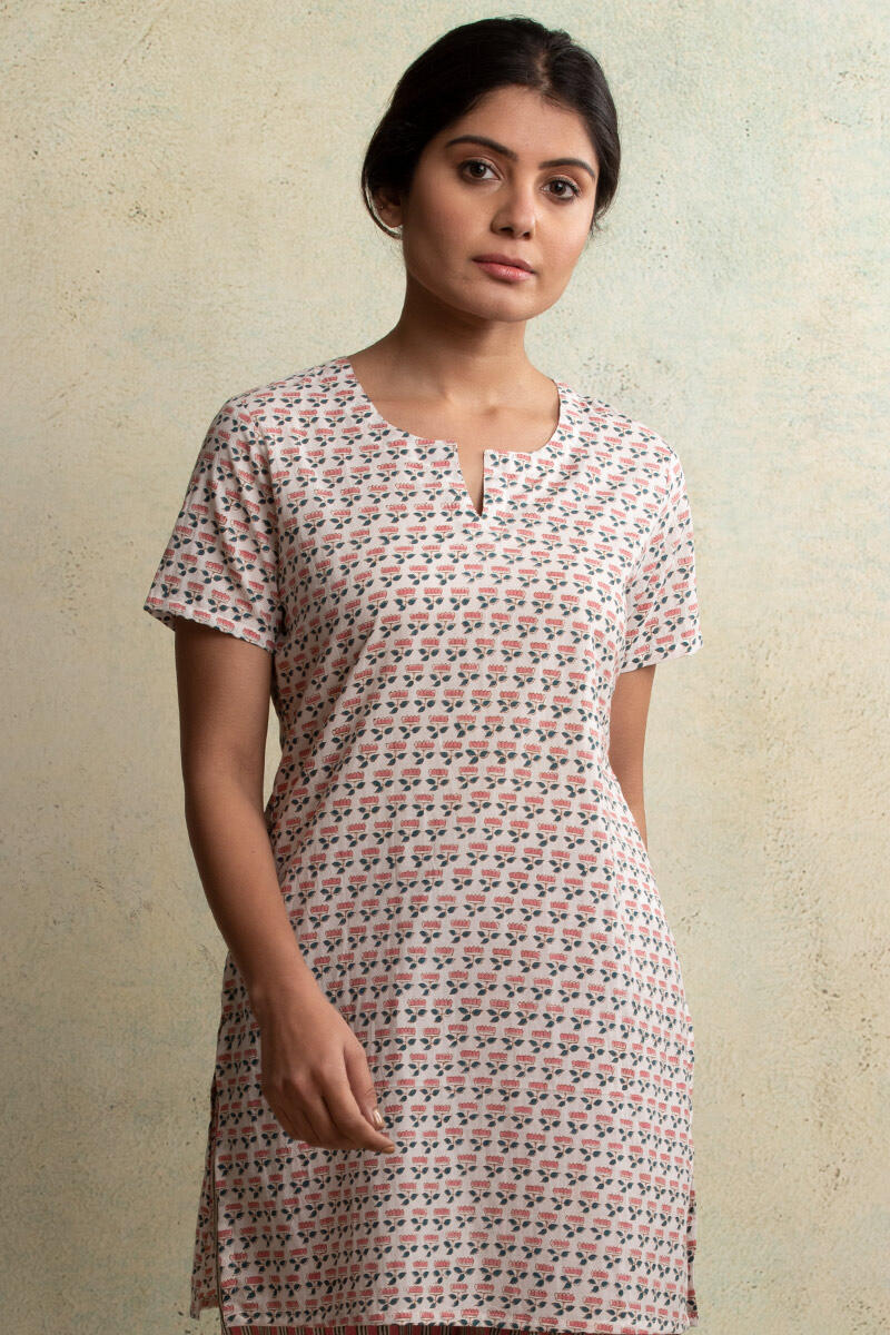 Green Block Printed Cotton Nightsuit