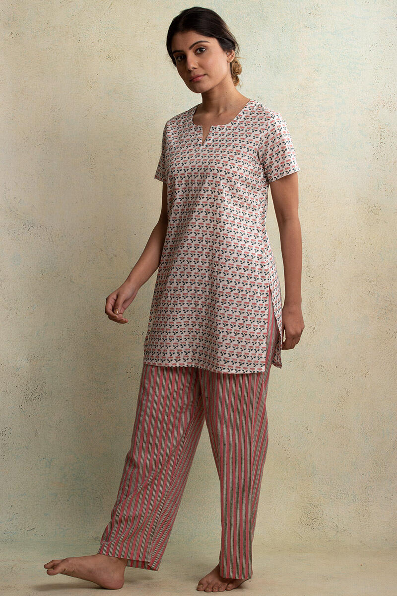Green Block Printed Cotton Nightsuit