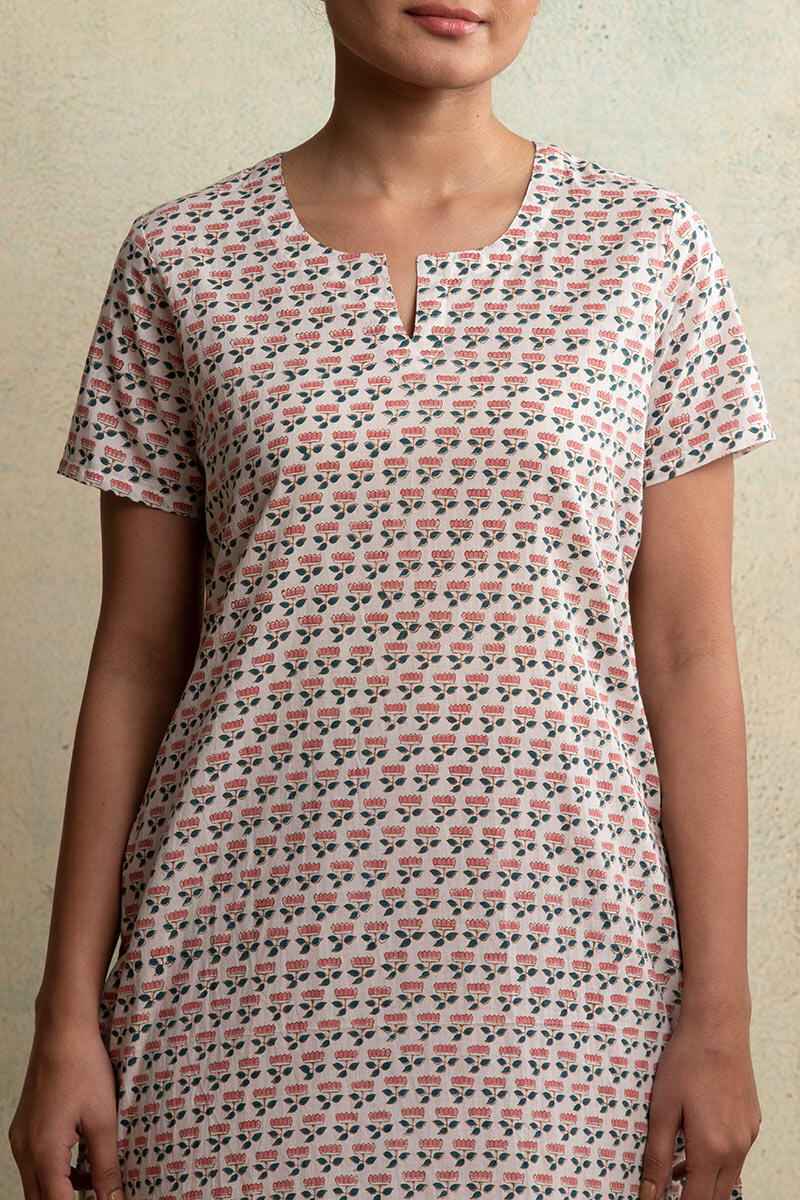Green Block Printed Cotton Nightsuit