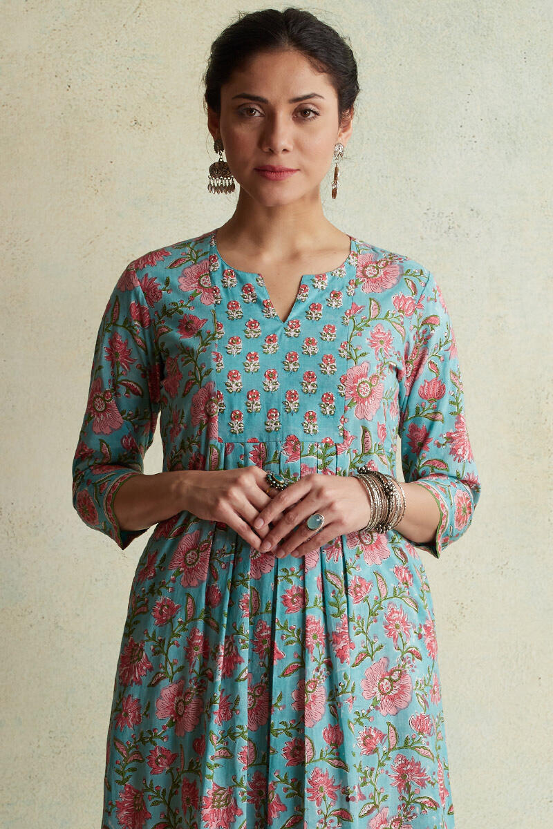 Sanganeri Block Printed A-line Cotton Kurta